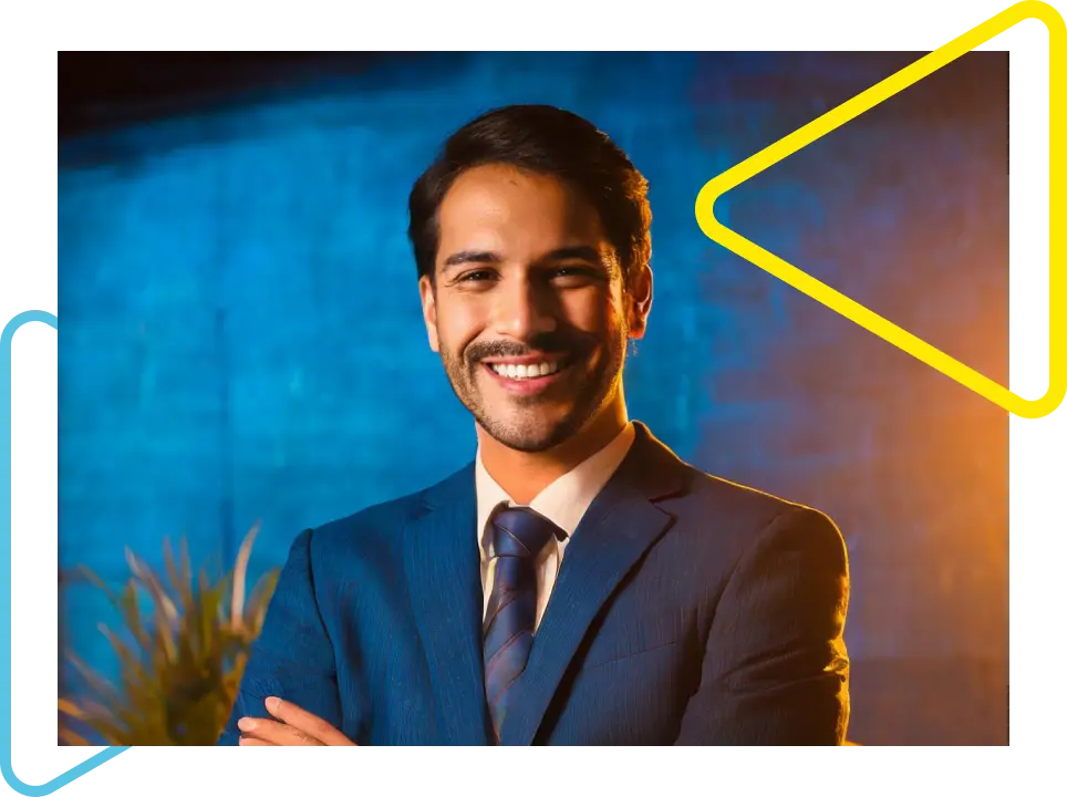 White man, brown hair, wearing a suit to represent the Onebrain ambassador