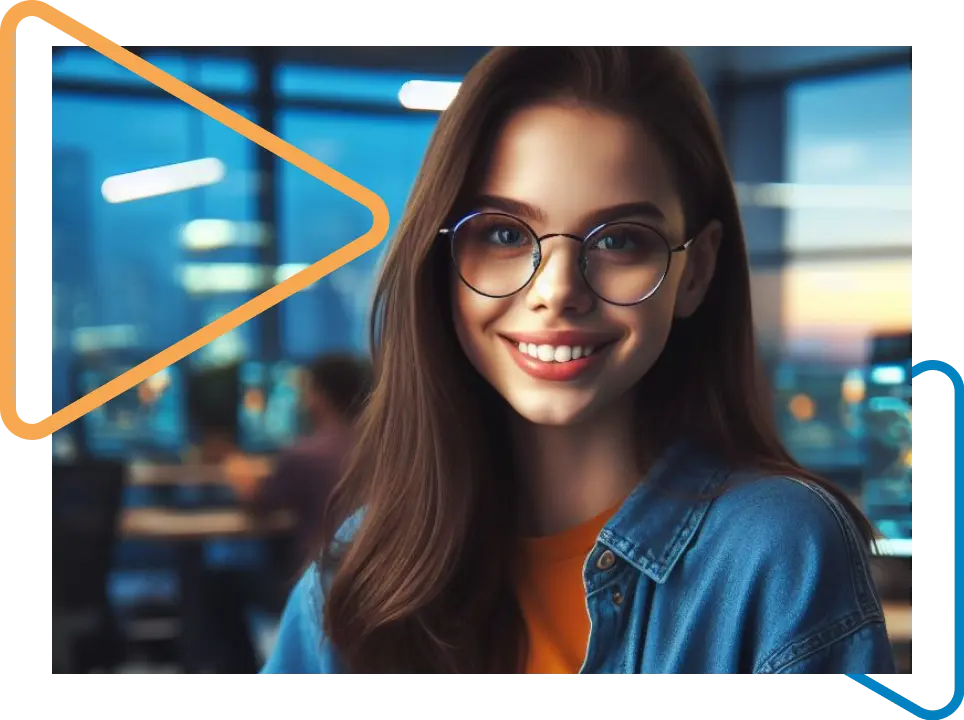 White woman, brown hair and glasses, representing the ambassador program